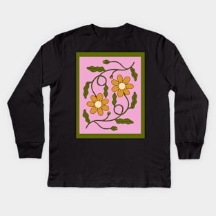 Retro 70s Flowers Groovy Cottagecore Kids Long Sleeve T-Shirt